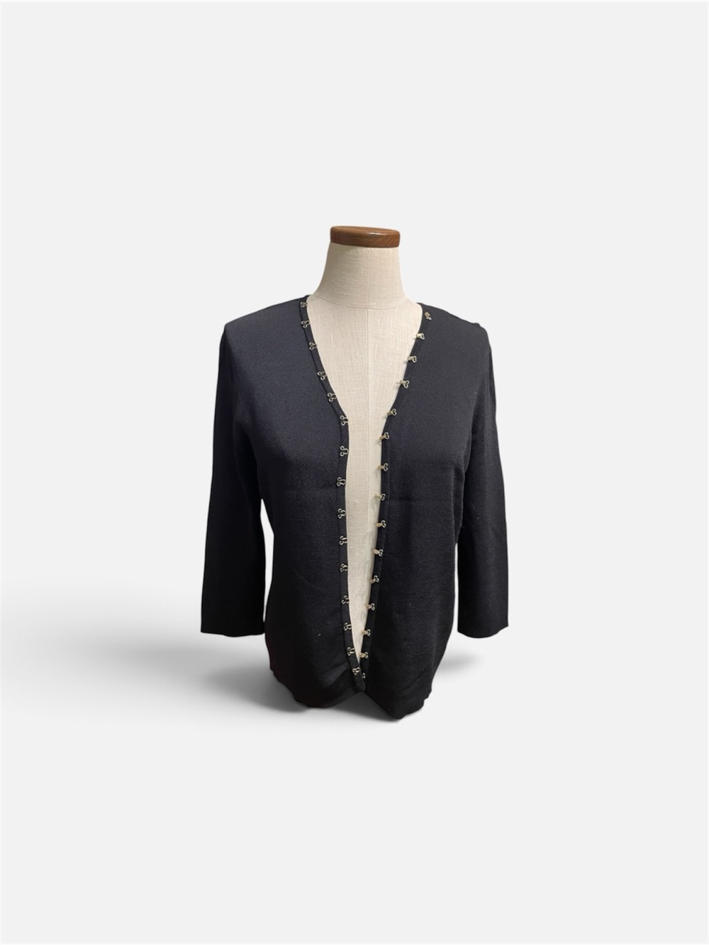 •Classic Black Hook-Front Women's Sweater